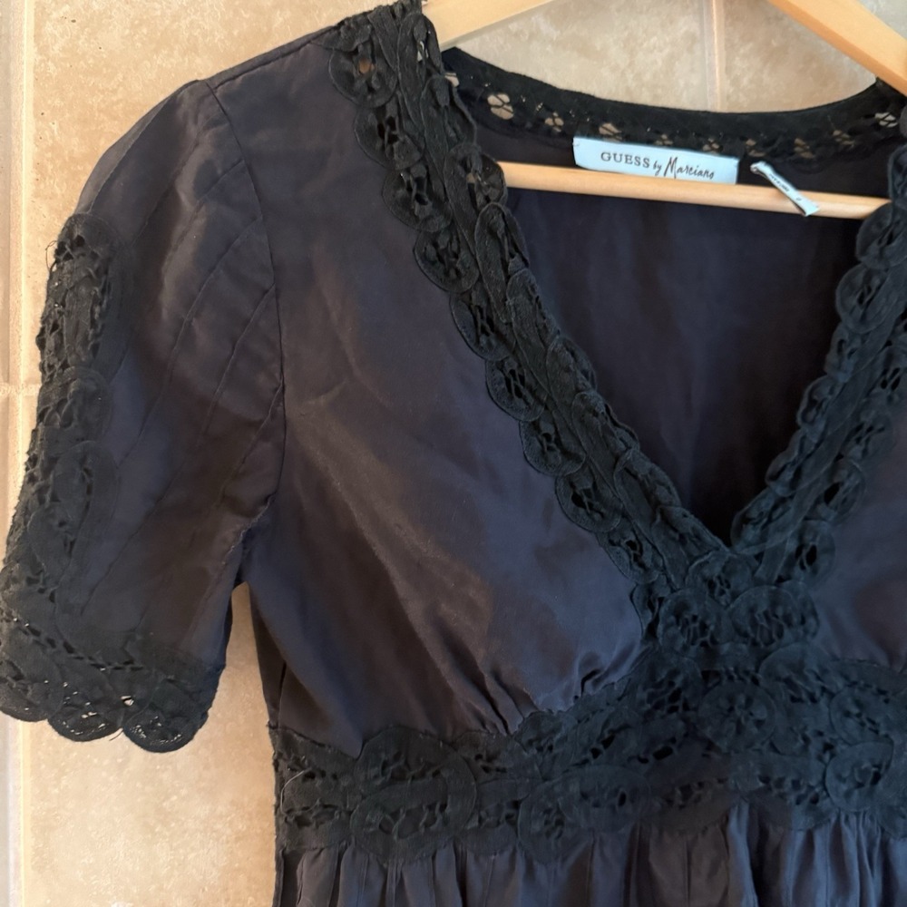 Guess by Marciano Cotton & Silk Babydoll Top Size Small Black Going Out Shirt - Picture 8 of 11